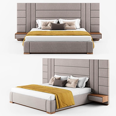 Premium XL Bed Set with Walnut Details 3D model image 1 