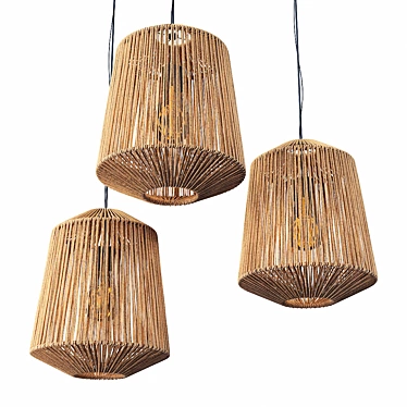 Rattan Barrel Lamp: Rustic Wood Rotang Wicker 3D model image 1 