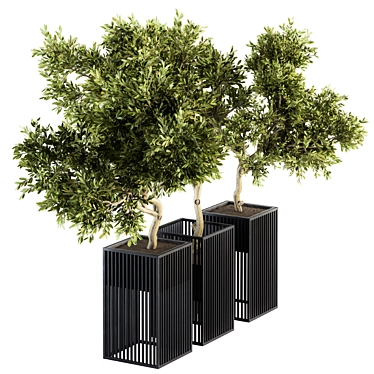 Metal Pot Outdoor Plants Set 3D model image 1 