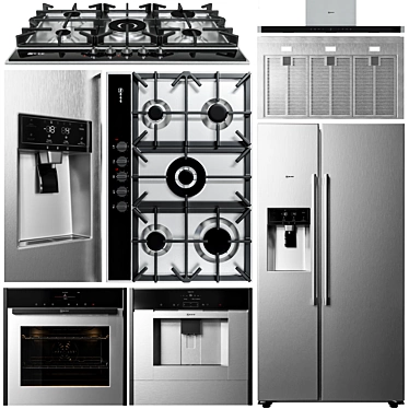 Neff Appliance Collection: Gas Cooktop, Refrigerator, Coffee Machine, Oven, Hood 3D model image 1 