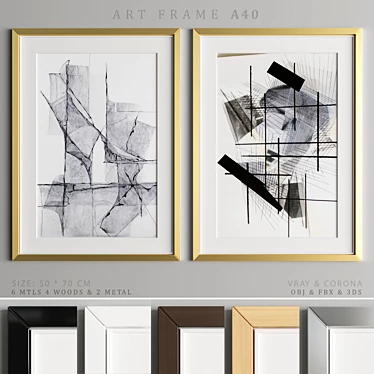 Modern Art Frame A40: 4 Woods & 2 Metals 3D model image 1 