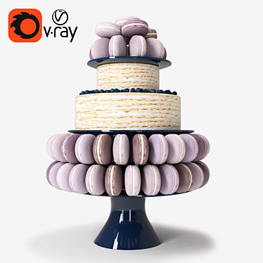 Delicious Macaroon Cake with Blueberry 3D model image 1 