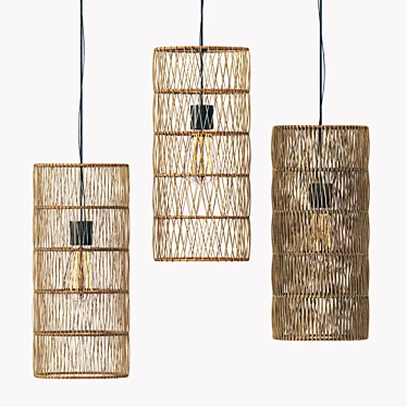 Rotang Rattan Wicker Wood Lamp 3D model image 1 