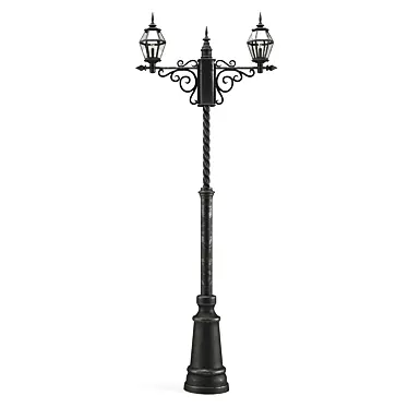Vintage Street Lamp with Clock - Old-Style Outdoor Decor 3D model image 1 