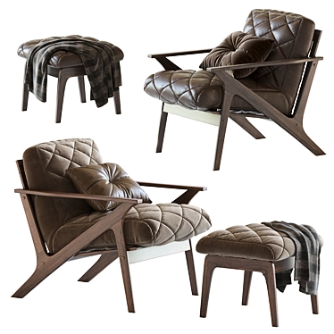 Retro Lounge Chair & Ottoman Set 3D model image 1 