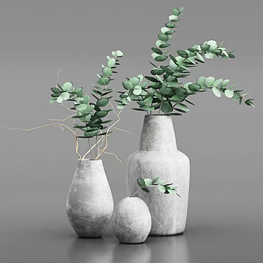 Fresh Eucalyptus Bouquets: 3 Ceramic Vases 3D model image 1 