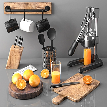 Sleek 5-Piece Kitchen Set 3D model image 1 