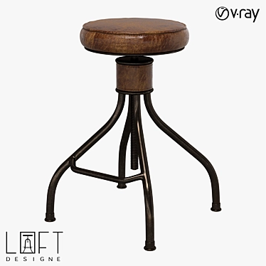 Industrial Leather Bar Stool 3D model image 1 