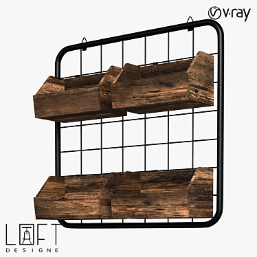 Rustic Wood Metal Hanging Rack 3D model image 1 