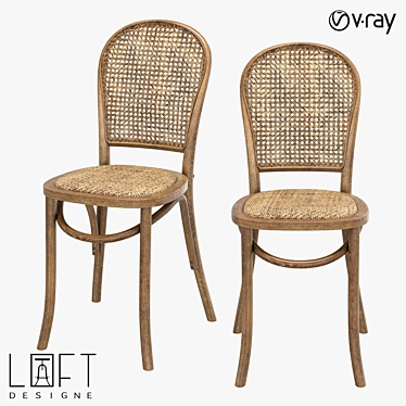 Dub and Rattan Chair LoftDesigne 30005 3D model image 1 