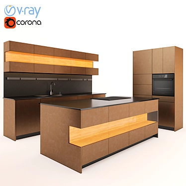 Sleek Kitchen Design: Spline Geometry, Textures & Unwrapping 3D model image 1 