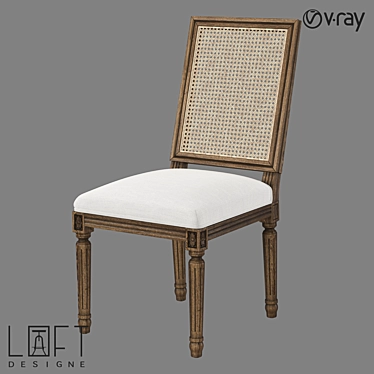 LoftDesigne 36150 Wood and Rattan Chair 3D model image 1 