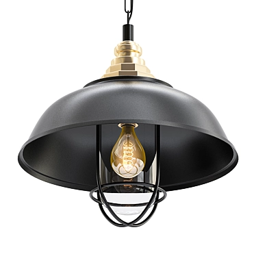 Retro Loft Black Pendant: One-Light Metal Hanging Lamp 3D model image 1 