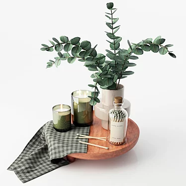 Elegant Decorative Set: Vase, Branches, Candle Holders 3D model image 1 