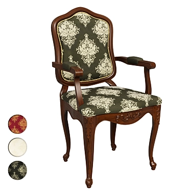 Classic Wood Carving Chair with 3 Fabric Variants 3D model image 1 