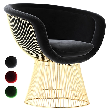 Elegant Gold Plated Lounge Chair 3D model image 1 