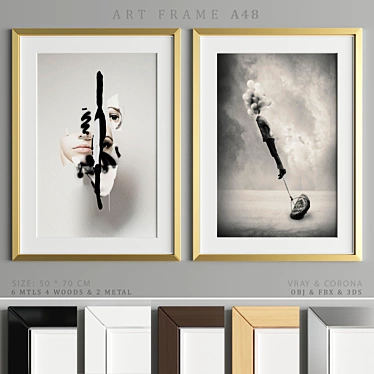 Modern Art Frame A48 - 6 Material Options 3D model image 1 