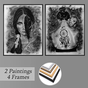 Wall Art Set 3216: 2 Paintings, 4 Frame Options 3D model image 1 