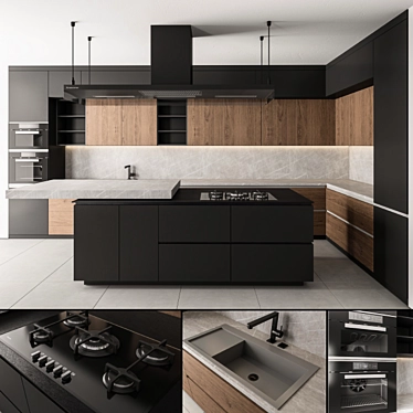 Modern Black Wood 36-Inch Kitchen 3D model image 1 