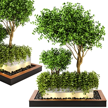 Nature's Fusion: Outdoor Wood and Concrete Pot Garden Set 3D model image 1 