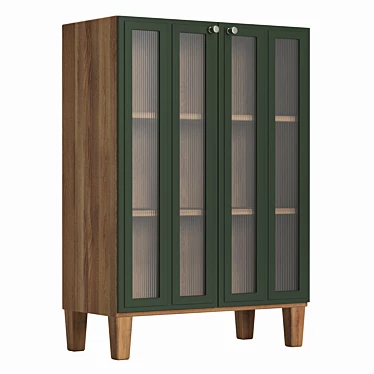 Scandinavian Small Sideboard with Corrugated Glass 3D model image 1 