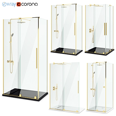 Luxurious Gold Furo Shower Enclosure 3D model image 1 
