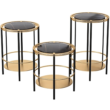 Versatile Side Table Set in Brass, Steel and Black Marble 3D model image 1 