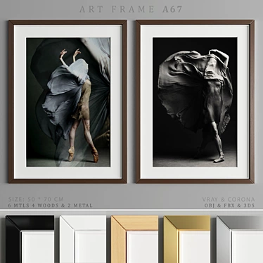 Modern Art Frame A67: Wood & Metal Mix, 50x70cm 3D model image 1 