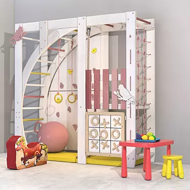 Kids Sports Complex "Tenderness" - Slide, Rings, Climbing Wall 3D model image 1 