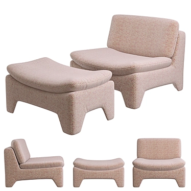 Luxury Moutone Chair & Ottoman 3D model image 1 