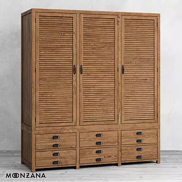 Moonzana Printmaker 3-Section Oak Wardrobe 3D model image 1 