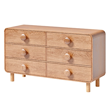 Retro-mod Oak 6-Drawer Dresser 3D model image 1 