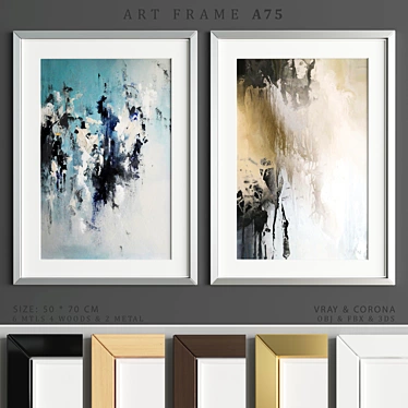 Elegant Art Frame A75: 2 Frames, 6 Material Options 3D model image 1 