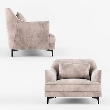 Elegant Gray Velvet Armchair 3D model image 1 