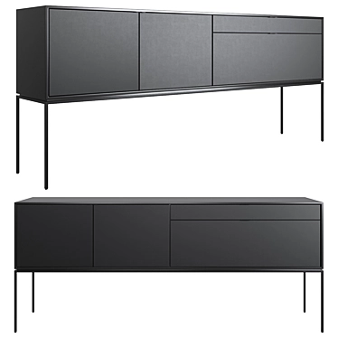 Elegant Black Metal and Leather Sideboard 3D model image 1 