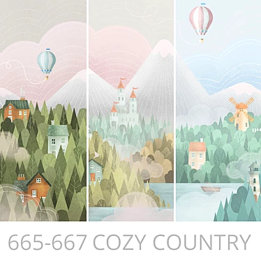 Cozy Country Design Wallpaper Panels 3D model image 1 