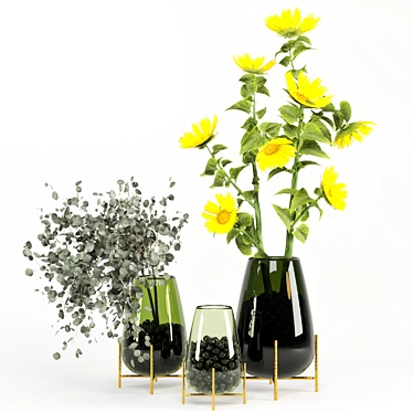Sunflower & Eucalyptus Indoor Bouquet 3D model image 1 