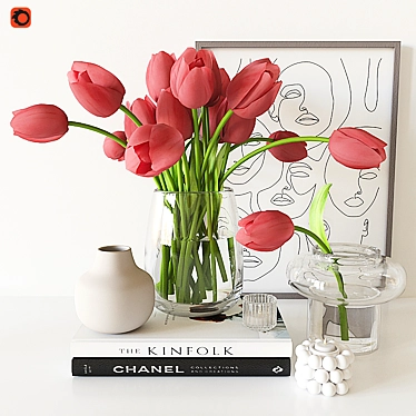 Elegant Red Tulip Decor Set 3D model image 1 