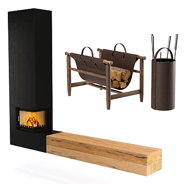 Modern Fire Pit with Wooden Storage Tray 3D model image 1 