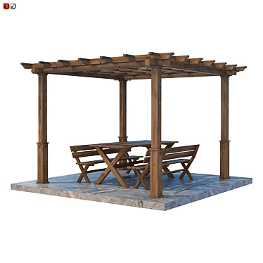 Outdoor Oasis: Pergola Table & Bench 3D model image 1 