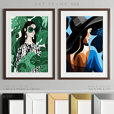 Elegant Art Frame A88: 50x70cm, 2 Wood & 1 Metal Option 3D model image 1 