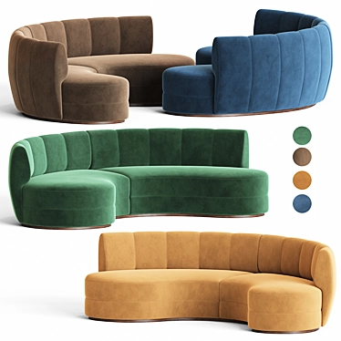Contemporary Velvet Curved Sofa 3D model image 1 