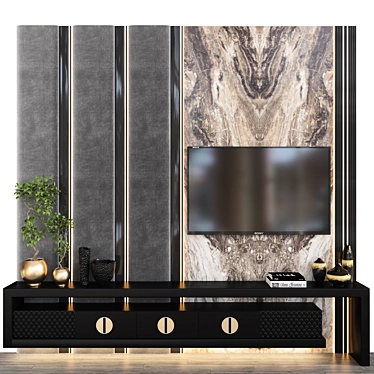 Modular TV Wall with Decor 3D model image 1 