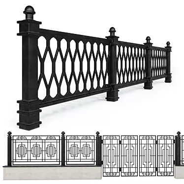 Elegant Wrought Iron Fence Set 3D model image 1 
