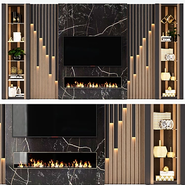 Modern TV Wall with Fireplace 3D model image 1 