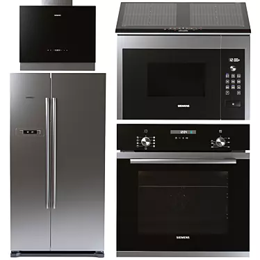 Siemens Kitchen Set: Fridge, Induction Cooktop, Oven, Microwave & Hood 3D model image 1 