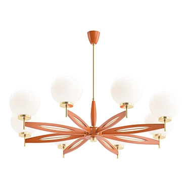 Danish Teak Glass Chandelier 3D model image 1 