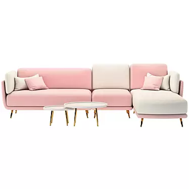 Pink Velvet Sofa Set: Modern, Upholstered, 320cm Wide 3D model image 1 