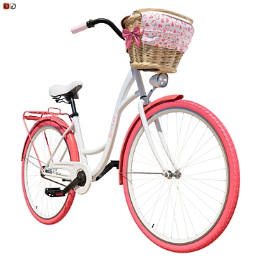 Pink Ladies Bicycle with Basket 3D model image 1 