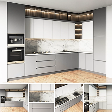 Modern Kitchen Set: Gas Hob, Sink, Oven, Hood 3D model image 1 